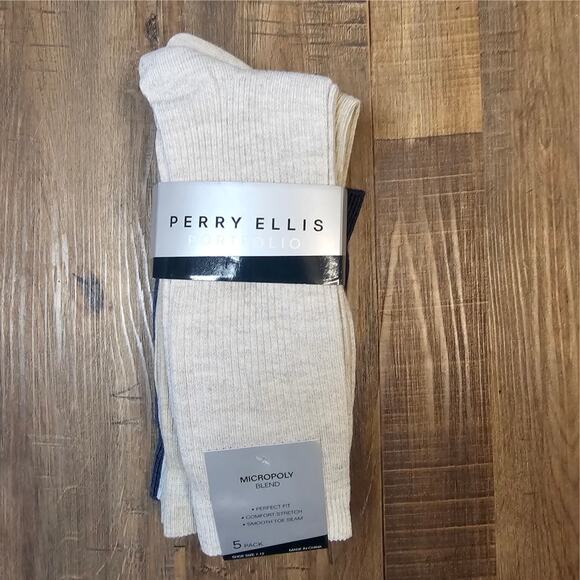 Perry Ellis Men's 5 Pack Ribbed Crew Socks in , Polyester/Spandex, Solid NWT - Picture 1 of 4